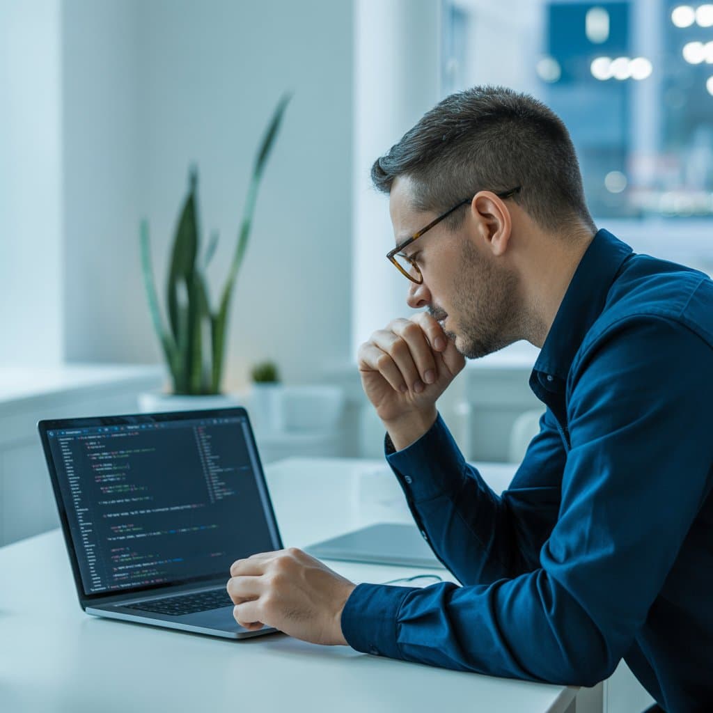 Consultant GEO freelance devant son ordinateur 1